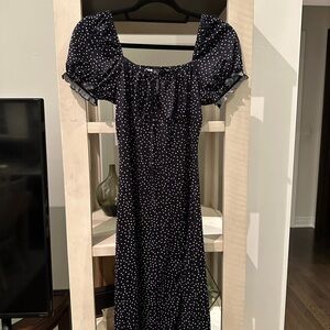 Chic Black and White Polka Dot Midi Dress